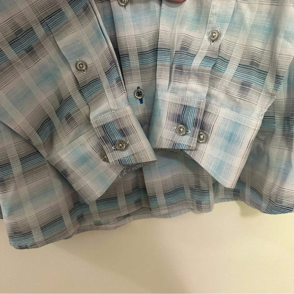 Tommy Bahama Blue Plaid Long‎ Sleeve Button shirt, Men's XXL Silk Cotton Blend